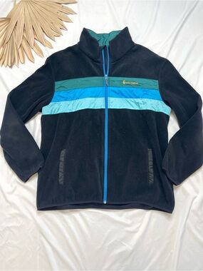 Cotopaxi Teca Fleece Full Zip Black Blue Striped Colorblock Jacket Coat Size XL